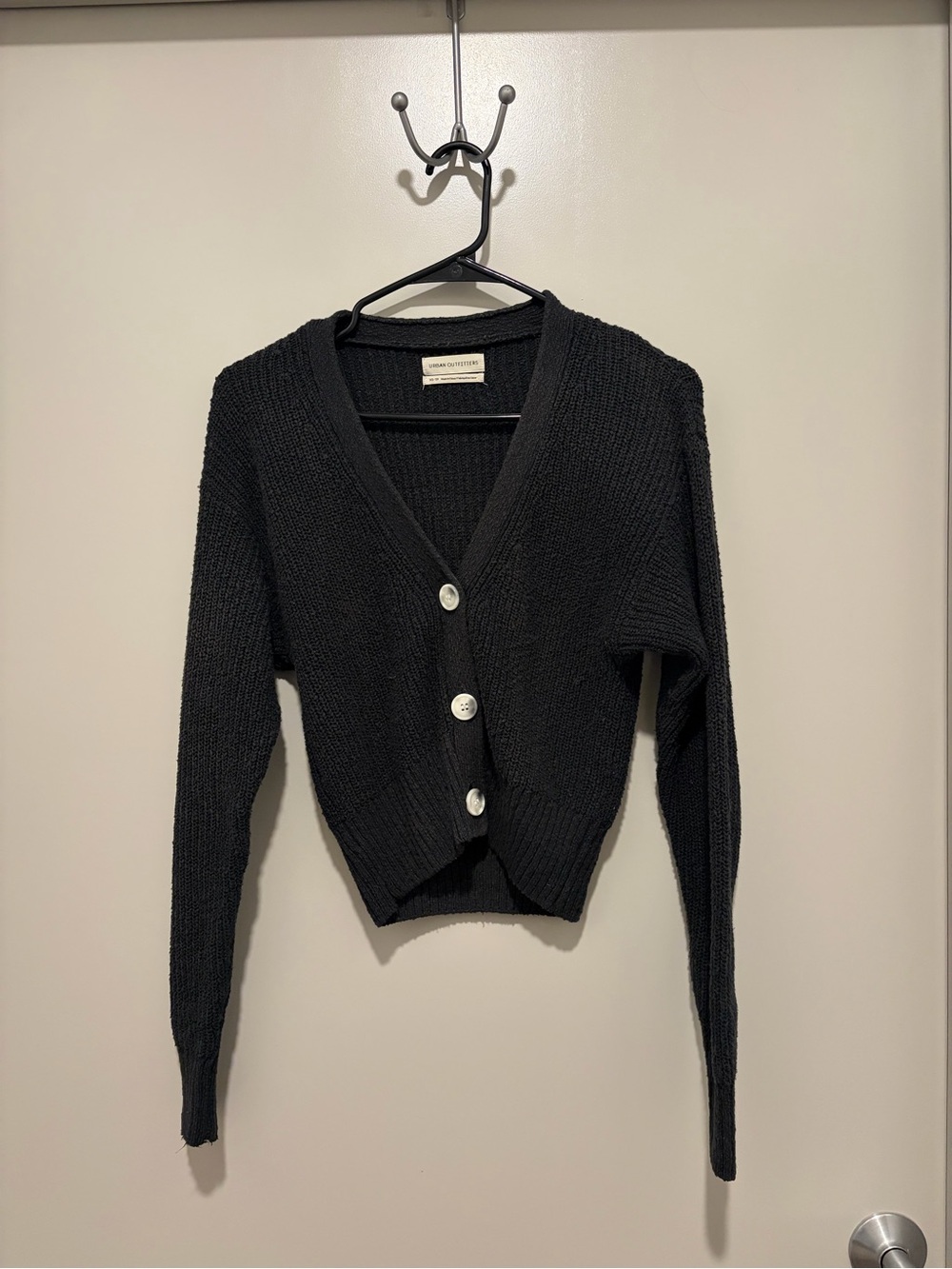 Urban Outfitters Black V-Neck Cropped Button Cardigan